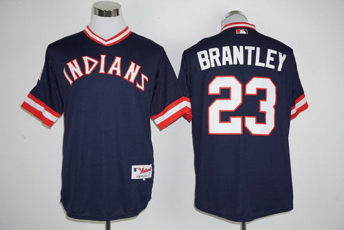 Mens Cleveland Indians 23 Michael Brantley Navy Blue Pullover Majestic 1976 Turn Back The Clock Jersey