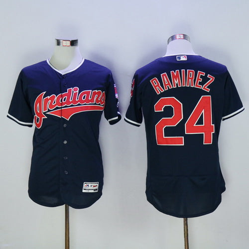 Mens Cleveland Indians 24 Manny Ramirez Retired Navy Blue 2016 Flexbase Majestic Baseball Jersey