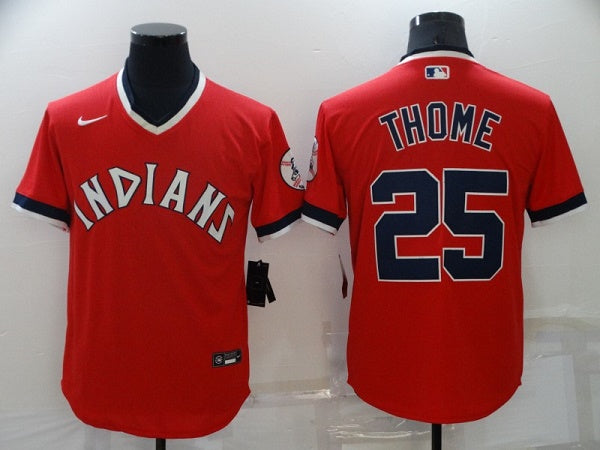 Mens Cleveland Indians 25 Jim Thome Red Stitched Baseball Jersey