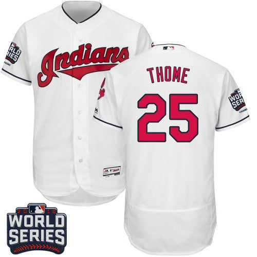 Mens Cleveland Indians 25 Jim Thome White Home 2016 World Series Patch Stitched Mlb Majestic Flex Base Jersey