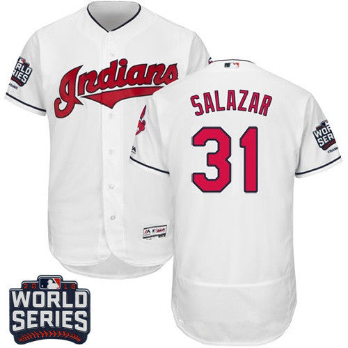 Mens Cleveland Indians 31 Danny Salazar White Home 2016 World Series Patch Stitched Mlb Majestic Flex Base Jersey