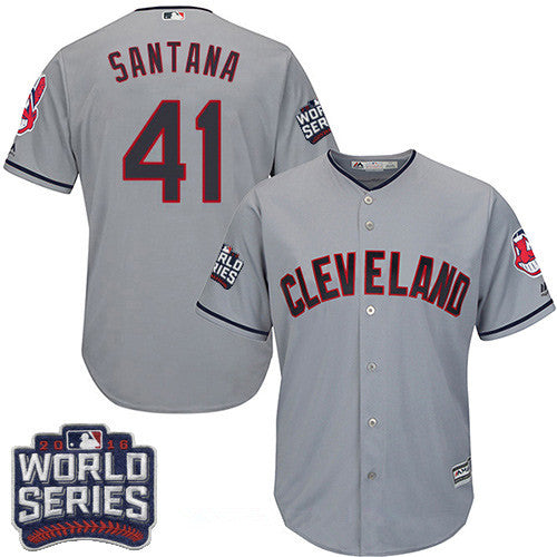 Mens Cleveland Indians 41 Carlos Santana Gray Road 2016 World Series Patch Stitched Mlb Majestic Cool Base Jersey