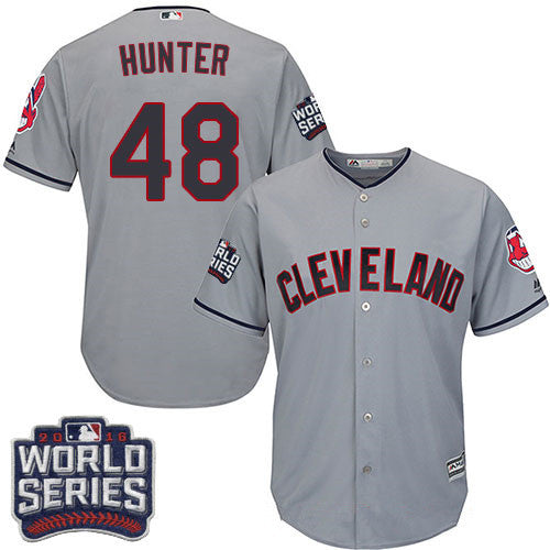 Mens Cleveland Indians 48 Tommy Hunter Gray Road 2016 World Series Patch Stitched Mlb Majestic Cool Base Jersey