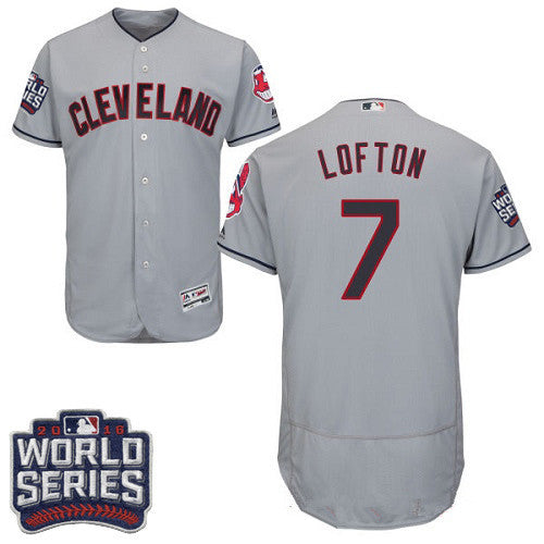 Mens Cleveland Indians 7 Kenny Lofton Gray Road 2016 World Series Patch Stitched Mlb Majestic Flex Base Jersey