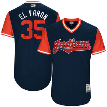 Mens Cleveland Indians Abraham Almonte El Varon Majestic Navy 2017 Players Weekend Authentic Jersey