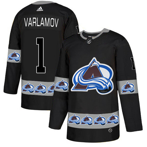 Mens Colorado Avalanche 1 Semyon Varlamov Black Team Logos Fashion Adidas Jersey