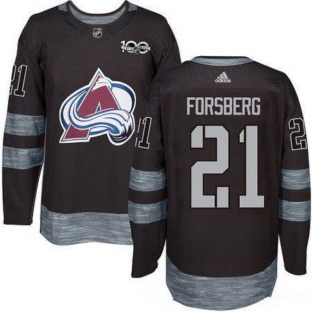 Mens Colorado Avalanche 21 Peter Forsberg Black 100th Anniversary Stitched Nhl 2017 Adidas Hockey Jersey