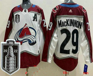 Mens Colorado Avalanche 29 Nathan Mackinnon White 2022 Stanley Cup Stitched Jersey