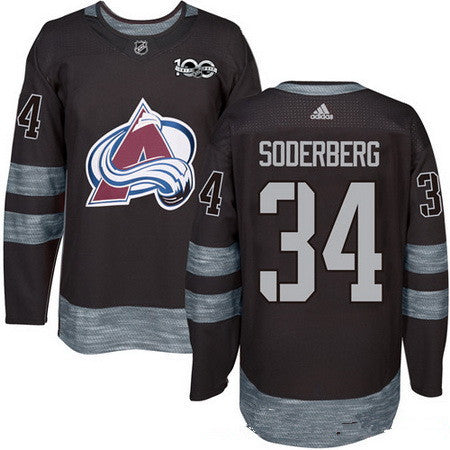 Mens Colorado Avalanche 34 Carl Soderberg Black 100th Anniversary Stitched Nhl 2017 Adidas Hockey Jersey