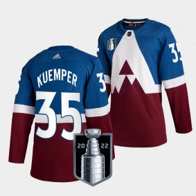 Mens Colorado Avalanche 35 Darcy Kuemper Blue 2022 Stanley Cup Final Patch Adidas Stitched Nhl Jersey