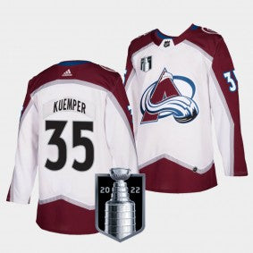 Mens Colorado Avalanche 35 Darcy Kuemper White 2022 Stanley Cup Final Patch Adidas Stitched Nhl Jersey