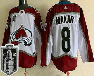 Mens Colorado Avalanche 8 Cale Makar White 2022 Stanley Cup Stitched Jersey