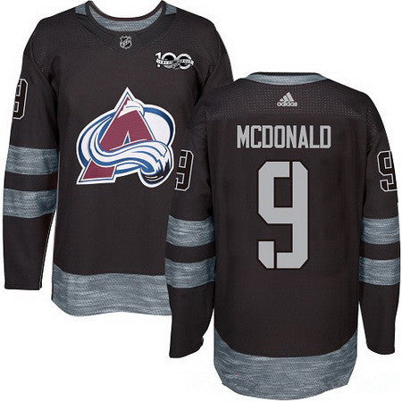 Mens Colorado Avalanche 9 Lanny Mcdonald Black 100th Anniversary Stitched Nhl 2017 Adidas Hockey Jersey