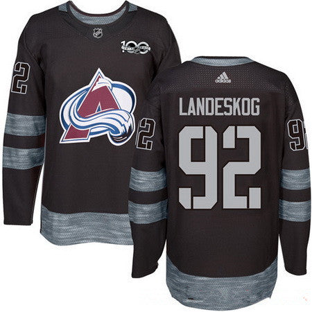 Mens Colorado Avalanche 92 Gabriel Landeskog Black 100th Anniversary Stitched Nhl 2017 Adidas Hockey Jersey