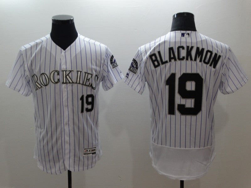 Mens Colorado Rockies 19 Charlie Blackmon White Authentic Flex Base Stitched Mlb Jersey