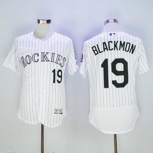 Mens Colorado Rockies 19 Charlie Blackmon White Pinstripe Home 2016 Flexbase Majestic Baseball Jersey