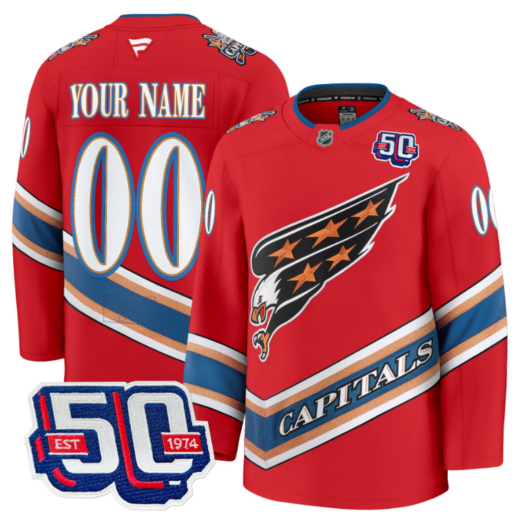 Men's Custom Washington Capitals Jersey Eagle Alternate 50th Anniversary Navy
