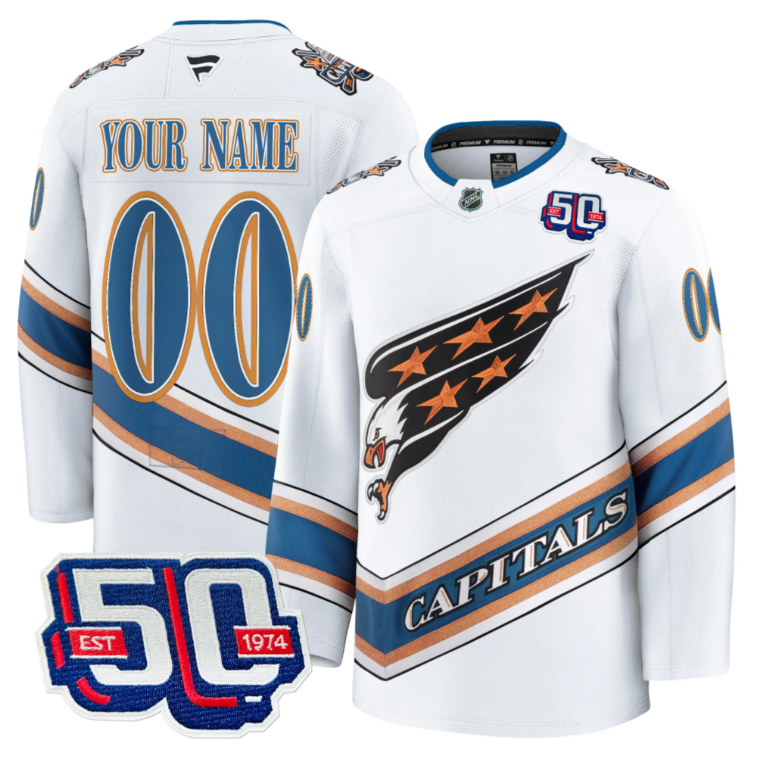 Men's Custom Washington Capitals Jersey Eagle Alternate 50th Anniversary White