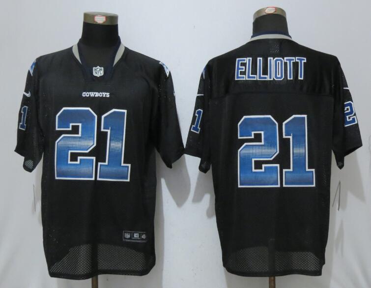 Mens Dallas Cowboys 21 Ezekiel Elliott Black Strobe Stitched Nfl Nike Fashion Jersey