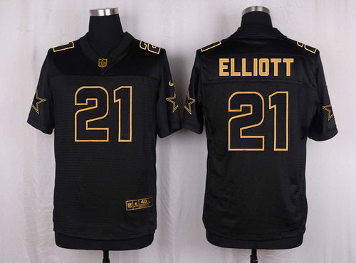 Mens Dallas Cowboys 21 Ezekiel Elliott Black With Gold Nfl Nike Elite Jersey