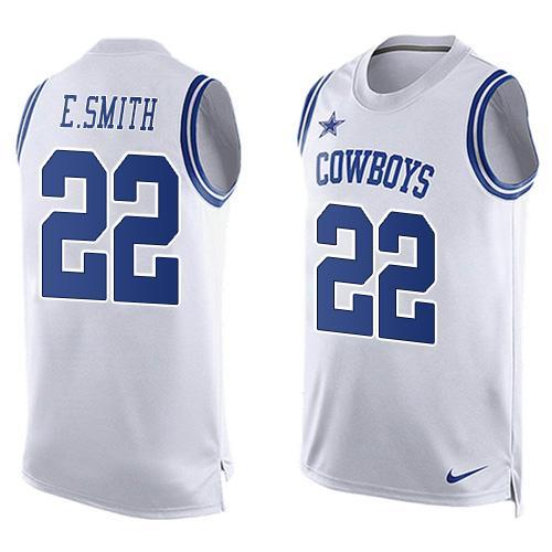 Mens Dallas Cowboys 22 Esmith White Hot Pressing Player Name Number Nike Nfl Tank Top