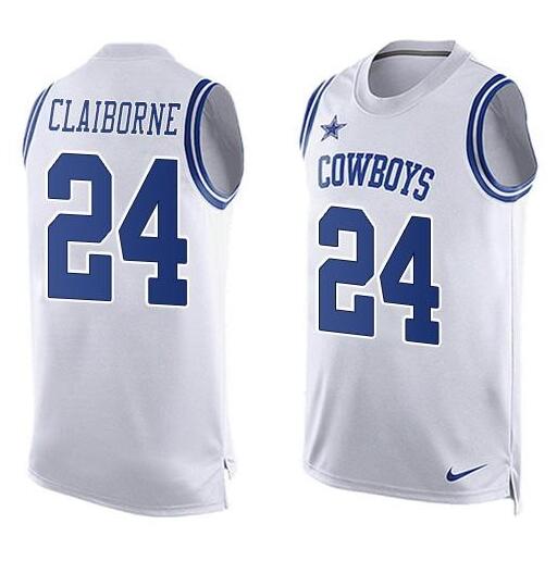Mens Dallas Cowboys 24 Morris Claiborne Nike White Printed Player Name Number Tank Top