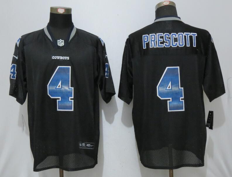 Mens Dallas Cowboys 4 Dak Prescott Black Strobe Stitched Nfl Nike Fashion Jersey