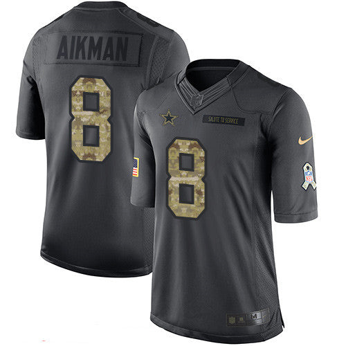 Mens Dallas Cowboys 8 Troy Aikman Black Anthracite 2016 Salute To Service Stitched Nfl Nike Limited Jersey