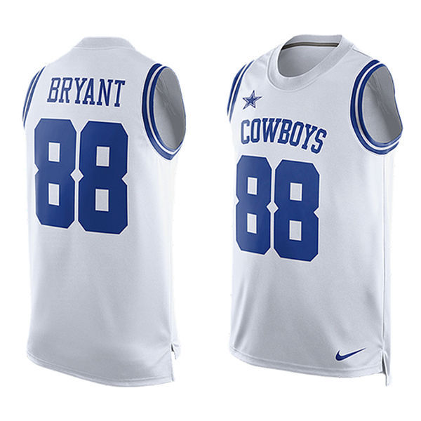 Mens Dallas Cowboys 88 Dez Bryant White Hot Pressing Player Name Number Nike Nfl Tank Top
