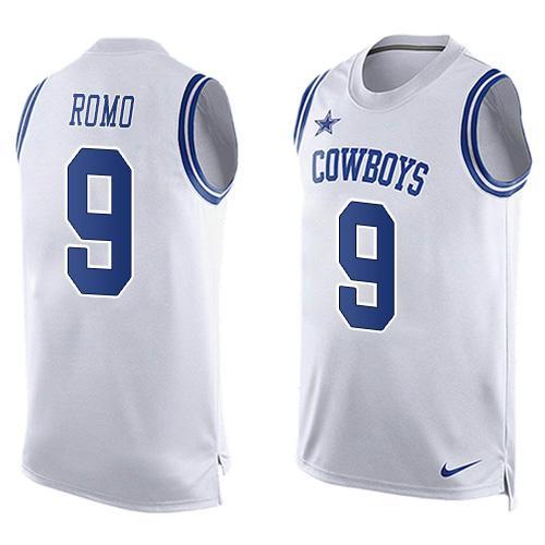Mens Dallas Cowboys 9 Tony Romo Nike White Printed Player Name Number Tank Top