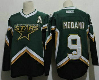 Mens Dallas Stars 9 Mike Modano 2005 Green Ccm Throwback Stitched Vintage Hockey Jersey