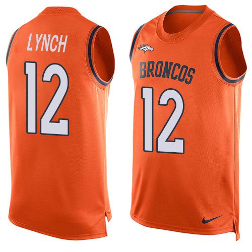 Mens Denver Broncos 12 Paxton Lynch Orange Hot Pressing Player Name Number Nike Nfl Tank Top Jersey