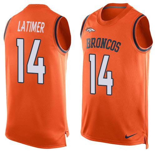 Mens Denver Broncos 14 Cody Latimer Orange Hot Pressing Player Name Number Nike Nfl Tank Top Jersey