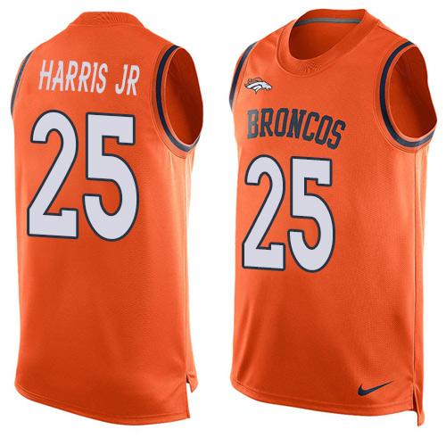 Mens Denver Broncos 25 Chris Harris Jr Orange Hot Pressing Player Name Number Nike Nfl Tank Top Jersey