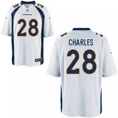 Mens Denver Broncos 28 Jamaal Charles White Road Stitched Nfl Nike Elite Jersey