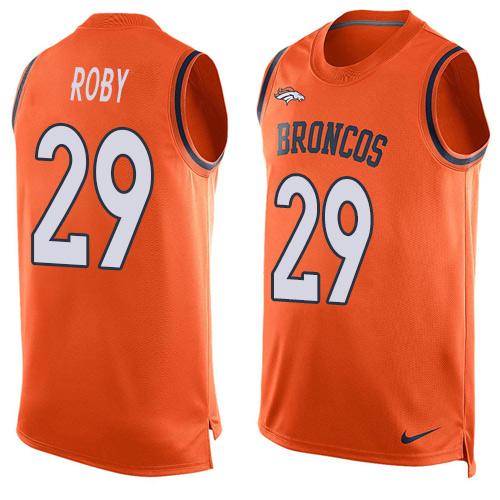 Mens Denver Broncos 29 Bradley Roby Orange Hot Pressing Player Name Number Nike Nfl Tank Top Jersey