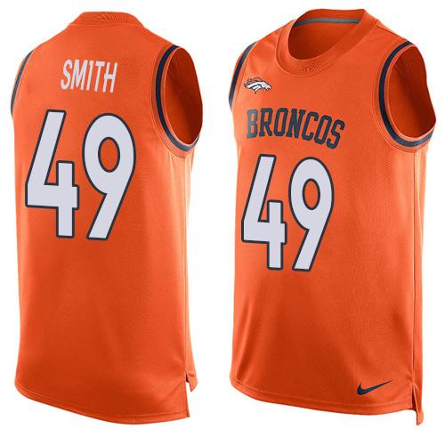 Mens Denver Broncos 49 Dennis Smith Orange Hot Pressing Player Name Number Nike Nfl Tank Top Jersey