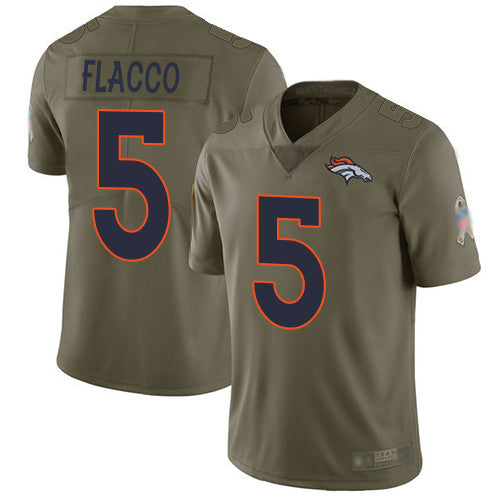 Mens Denver Broncos 5 Joe Flacco Olive Stitched Football Limited 2017 Salute To Service Jersey
