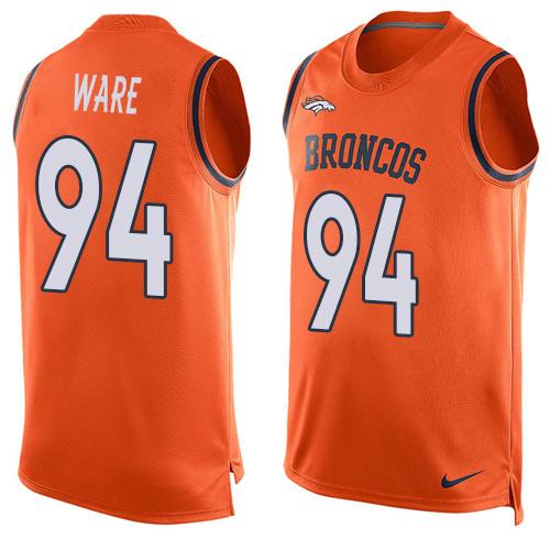 Mens Denver Broncos 94 Demarcus Ware Orange Hot Pressing Player Name Number Nike Nfl Tank Top Jersey