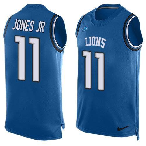 Mens Detroit Lions 11 Marvin Jones Jr Light Blue Hot Pressing Player Name Number Nike Nfl Tank Top Jersey