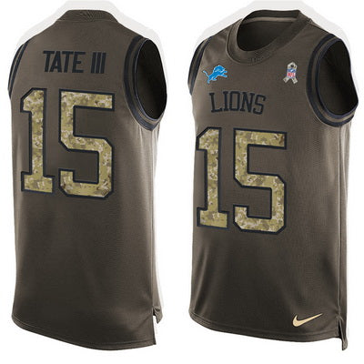 Mens Detroit Lions 15 Golden Tate Iii Green Salute To Service Hot Pressing Player Name Number Nike Nfl Tank Top Jersey