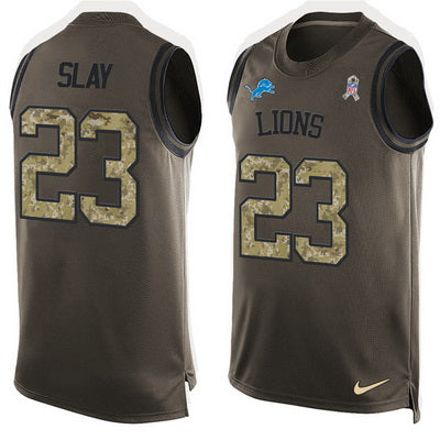 Mens Detroit Lions 23 Darius Slay Green Salute To Service Hot Pressing Player Name Number Nike Nfl Tank Top Jersey