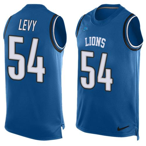 Mens Detroit Lions 54 Deandre Levy Light Blue Hot Pressing Player Name Number Nike Nfl Tank Top Jersey