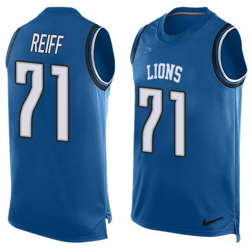 Mens Detroit Lions 71 Riley Reiff Light Blue Hot Pressing Player Name Number Nike Nfl Tank Top Jersey
