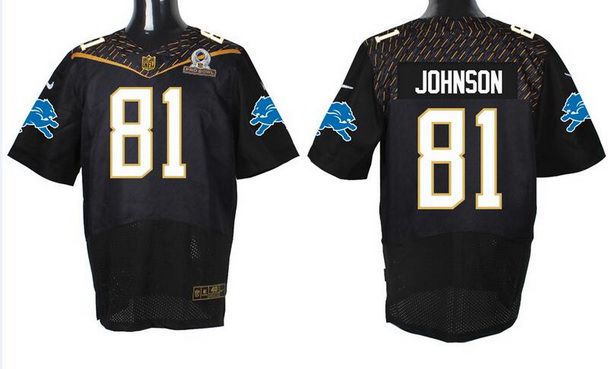 Mens Detroit Lions 81 Calvin Johnson Black 2016 Pro Bowl Nike Elite Jersey