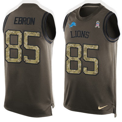 Mens Detroit Lions 85 Eric Ebron Green Salute To Service Hot Pressing Player Name Number Nike Nfl Tank Top Jersey