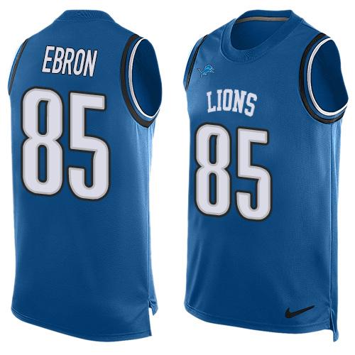Mens Detroit Lions 85 Eric Ebron Light Blue Hot Pressing Player Name Number Nike Nfl Tank Top Jersey