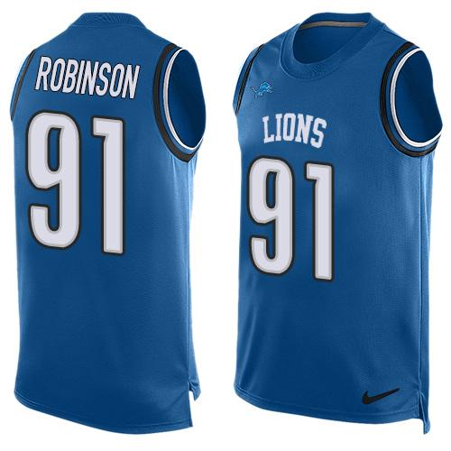 Mens Detroit Lions 91 Ashawn Robinson Light Blue Hot Pressing Player Name Number Nike Nfl Tank Top Jersey