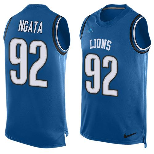 Mens Detroit Lions 92 Haloti Ngata Light Blue Hot Pressing Player Name Number Nike Nfl Tank Top Jersey