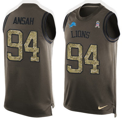 Mens Detroit Lions 94 Ezekiel Ansah Green Salute To Service Hot Pressing Player Name Number Nike Nfl Tank Top Jersey